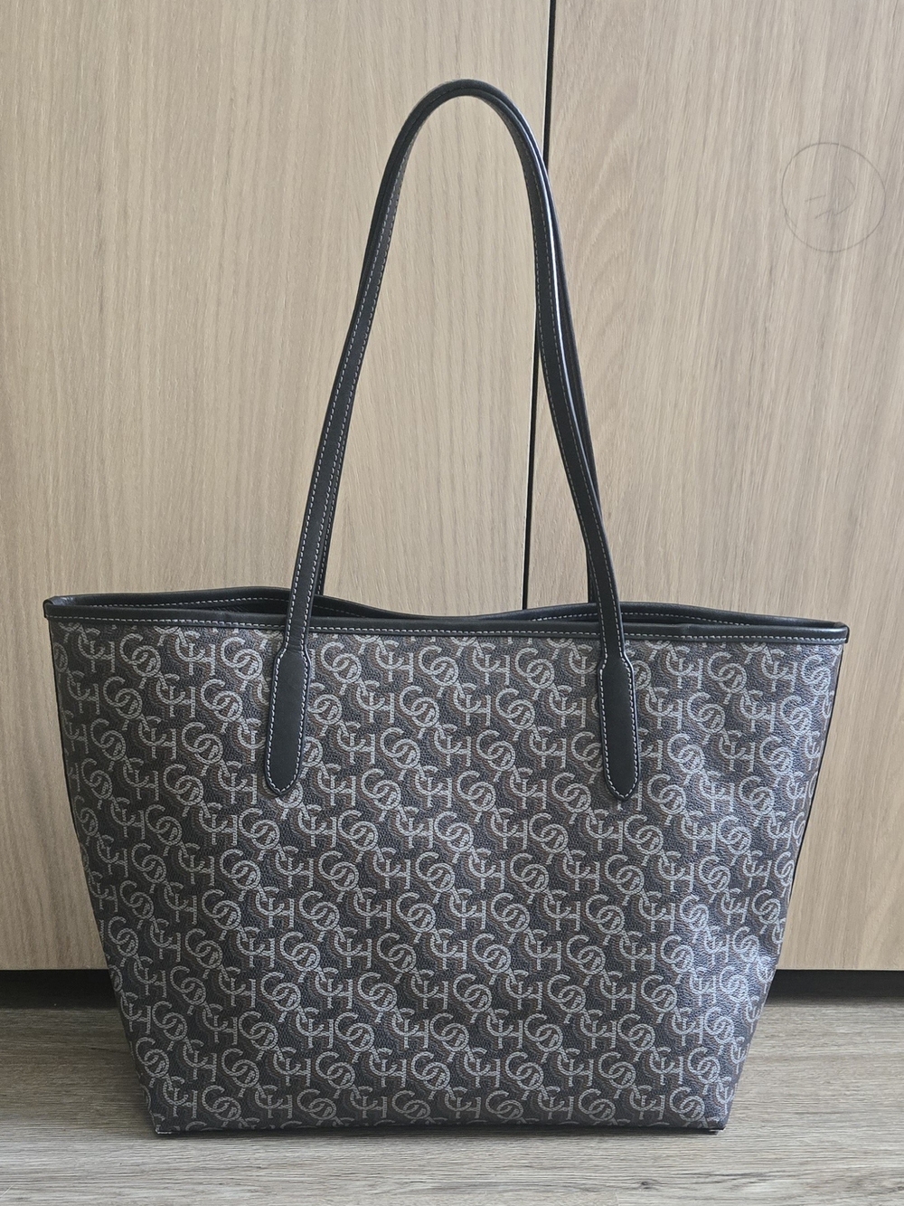 Coach Monogram Canvas Tote Bag in Grey, Brown and Black. Includes insert.